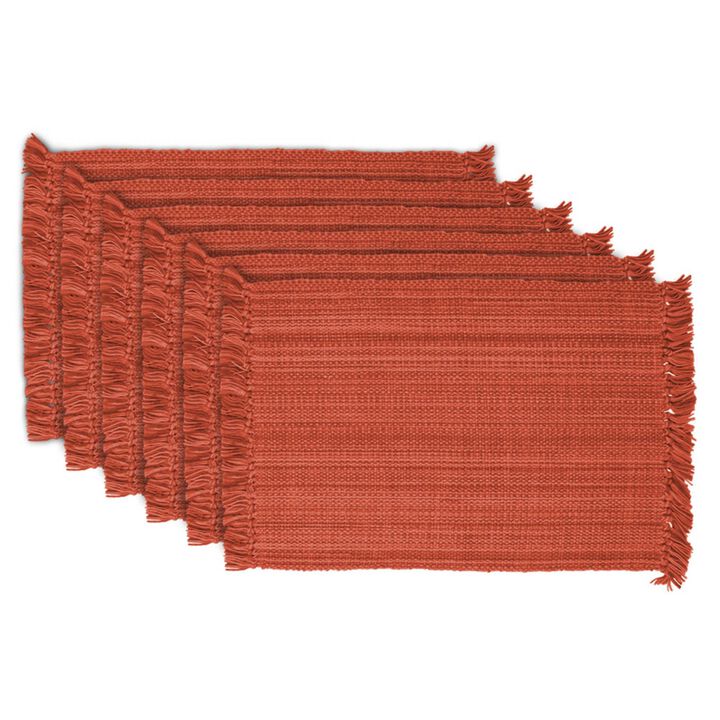 Set of 6 Variegated Spice Red Contemporary Weave Patterned Rectangular Placemats 19"