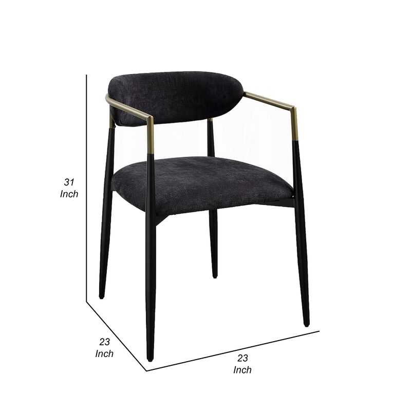 Vonn Dining Side Chair Set of 2, Black Gold Metal, Black Fabric - Benzara