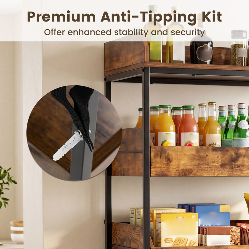 Multi Layer 5 Tier Storage Rack with 4 Sliding Drawers and Adjustable Feet for Pantry Use image number 3