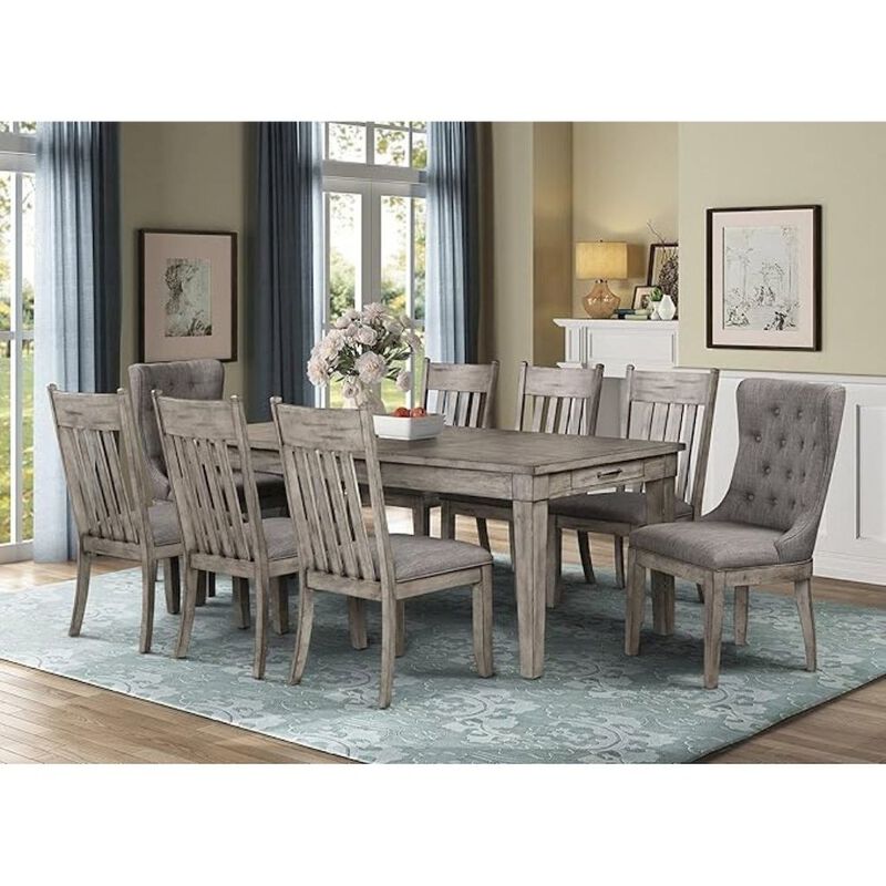 Gray Wood Dining Table with 2Drawers &ndash; Farmhouse Kitchen Table for 4 image number 2