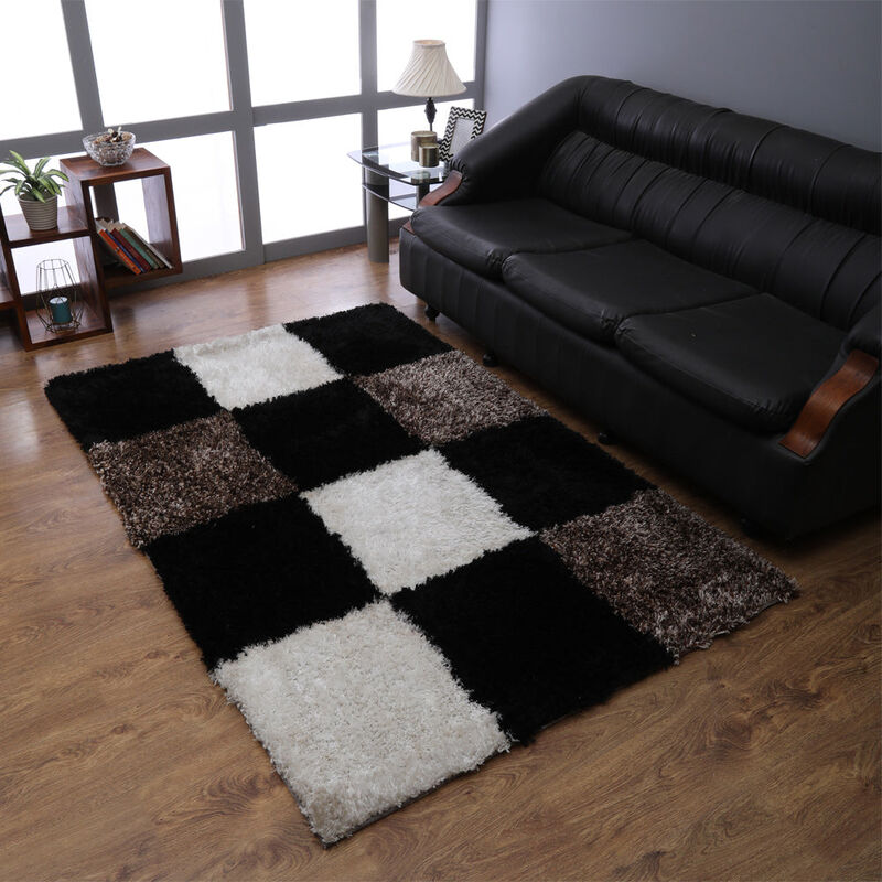 RUGSOTIC CARPETS HAND TUFTED SHAG POLYESTER ECO-FRIENDLY AREA RUGS  - 5'x8', Rectangle, Multicolor, Geometric Modern Design, High Pile Thick Handmade Anti Skid Rugs for Living Room K00018