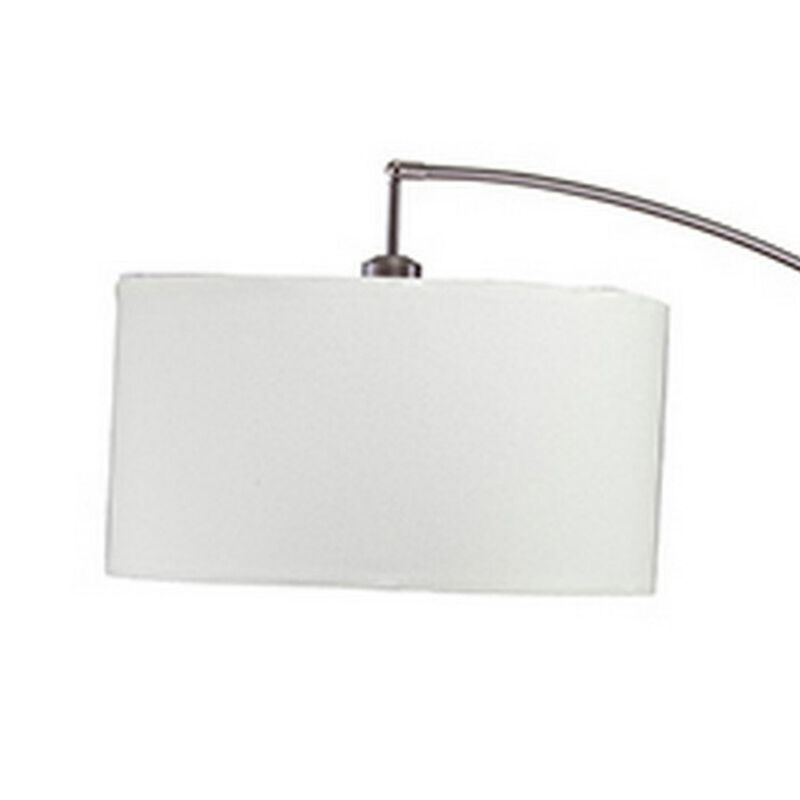 Floor Lamp with Curved Metal Frame and Drum Shade, Silver - Benzara