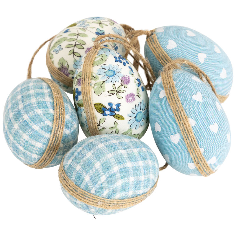 Easter Eggs Hanging Decorations - 5.75" - Blue - Set of 6