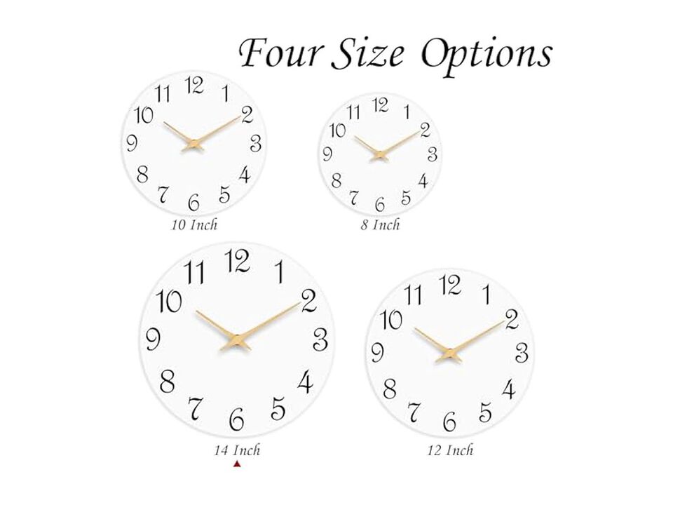 White Wall Clock 14 Inch Silent Non Ticking Modern Battery Operated