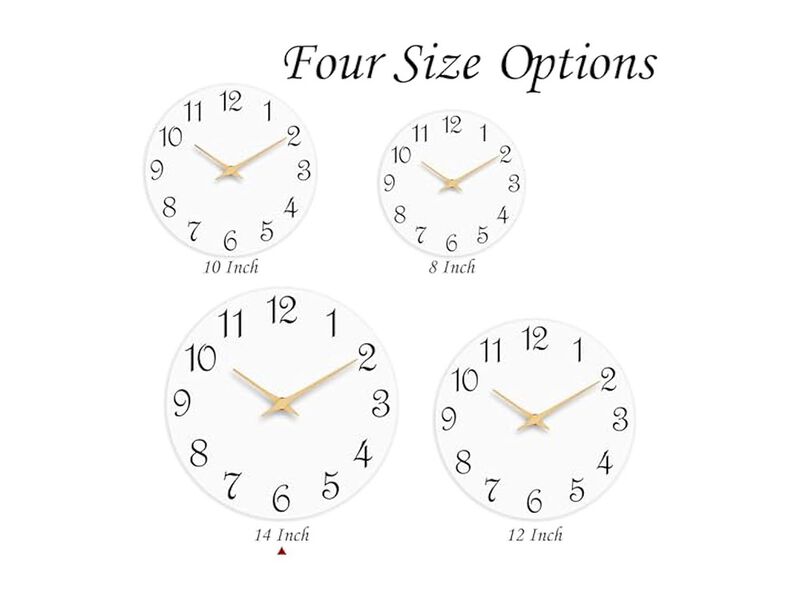 White Wall Clock 14 Inch Silent Non Ticking Modern Battery Operated image number 1