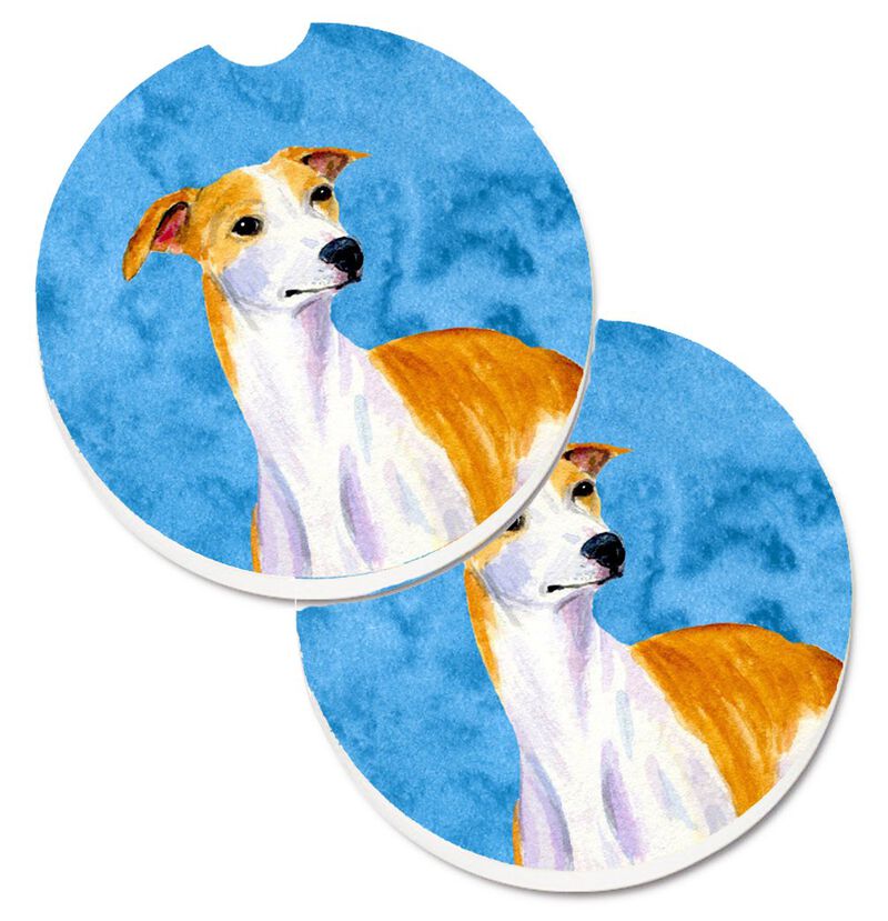 Caroline's Treasures Blue Whippet Set of 2 Cup Holder Car Coasters LH9373BUCARC, 2.56, Multicolor image number 0