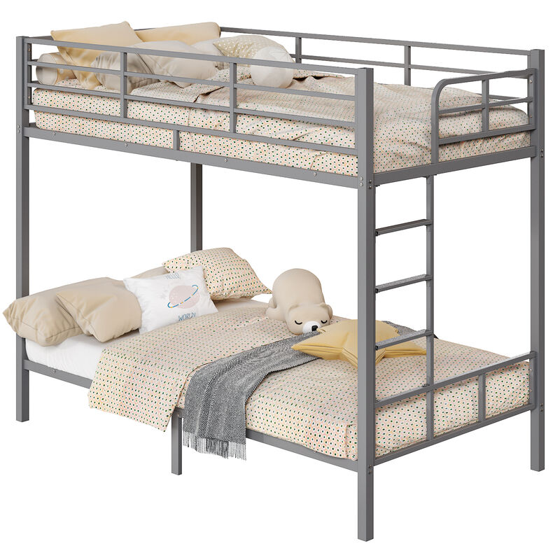 Square Tube Bunk Bed with High Guardrails & Side Ladder &ndash; Strong Iron Frame image number 3