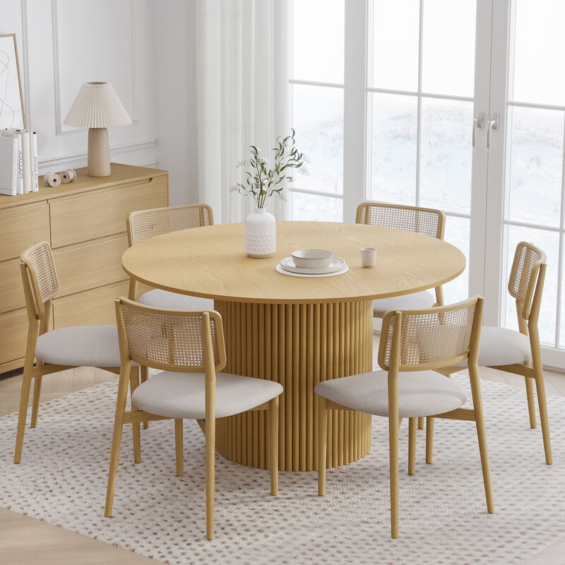 52Inch Straight-Edged Natural Color Wooden Dining Table Seats 4-6 People, Suitable for Living Room and Dining Room