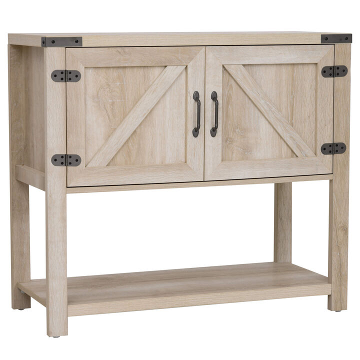 2-Door Free Standing Storage Cabinet with Bottom Shelf Kitchen Cupboard Entryway Storage Vintage Cabinet Oak