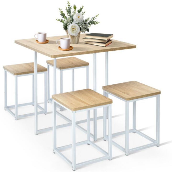 5 Pieces Metal Frame Dining Set with Compact Dining Table and 4 Stools