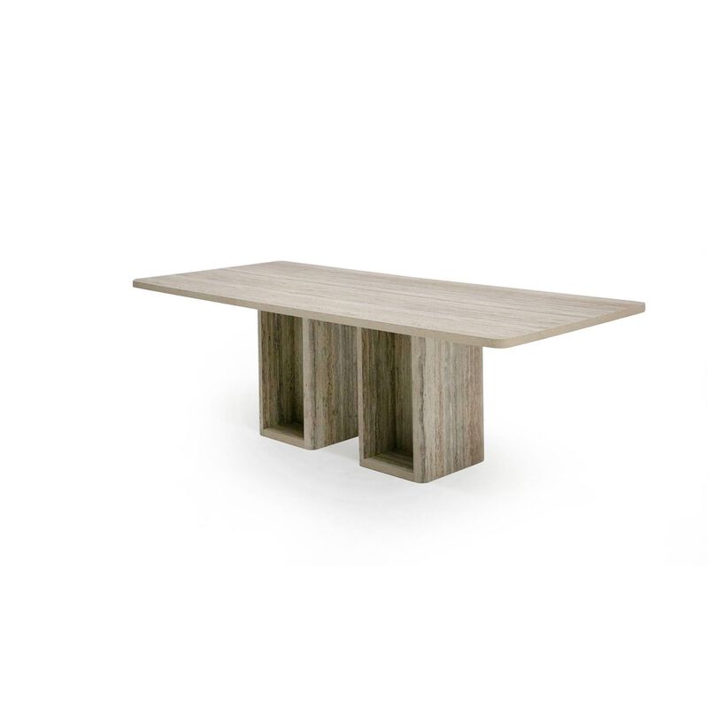 Noe Mali 96 Inch Dining Table, Rectangular, Double Pedestal Base, Gray Wood