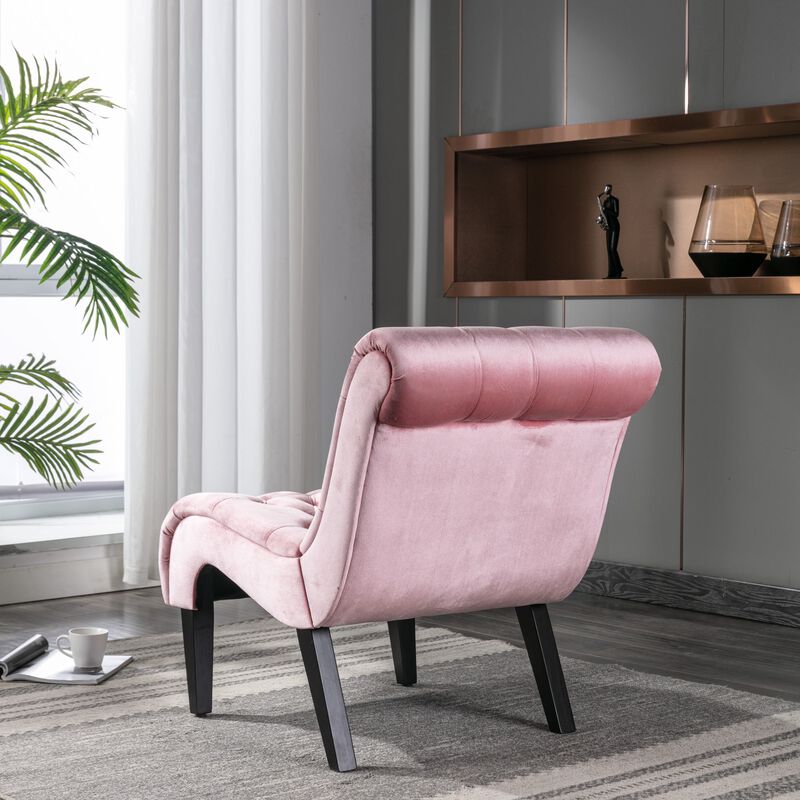Modern Velvet Accent Chair, Armless Button Tufted Upholstered Barrel Chair with Wood Legs for Living Room, Bedroom, Office image number 3