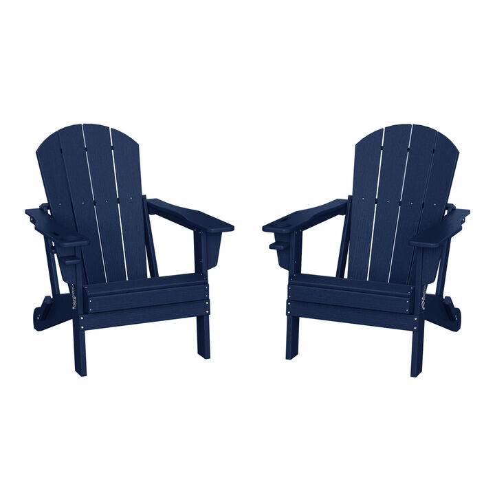 WestinTrends Outdoor Patio HDPE Resin Folding Adirondack Chairs With Cup Holder and Phone Holder ((Set of 2))