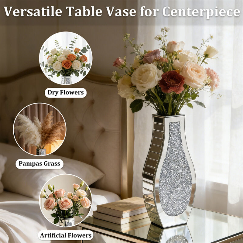 Silver Mirror Crushed Diamond Vase Mirrored Desktop Decor for Dry Flowers Home image number 5