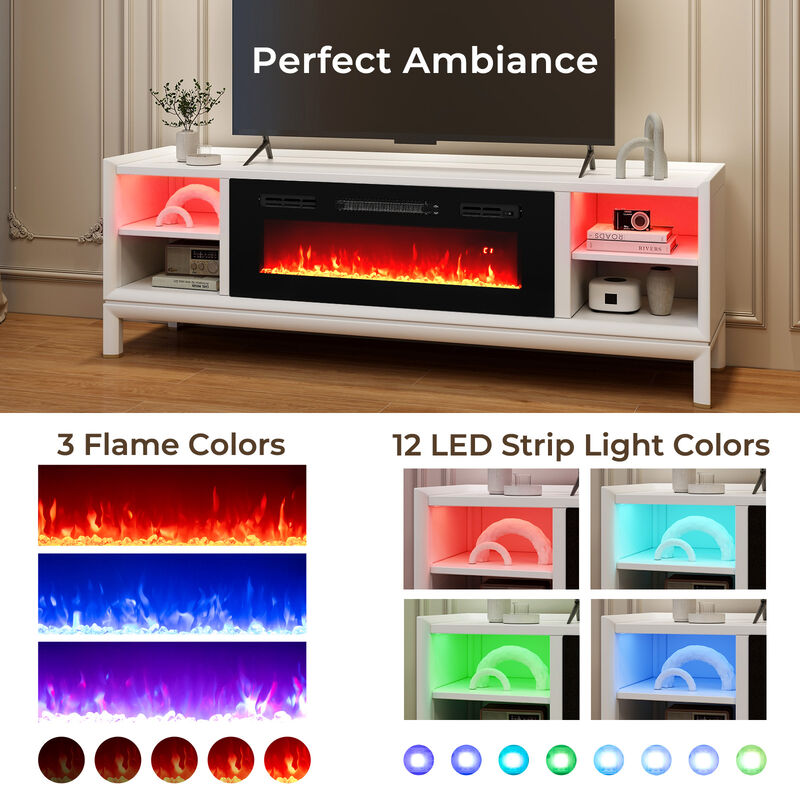 Recessed Electric Fireplace Heater with LED Strip Lights and Remote Control for Modern Home D&eacute;cor
