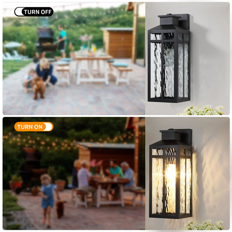 14" Modern Industrial 1-Light Outdoor Wall Lantern with Clear Water Ripple Glass image number 4