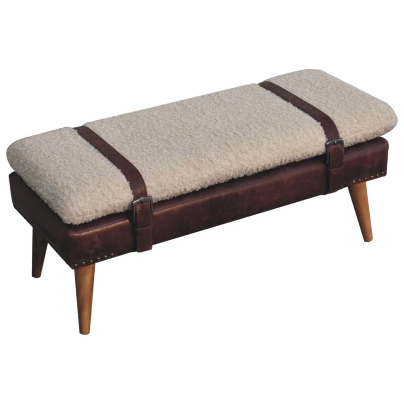 Artisan Furniture Solid Wood Boucle x Mahogany Leather Bench