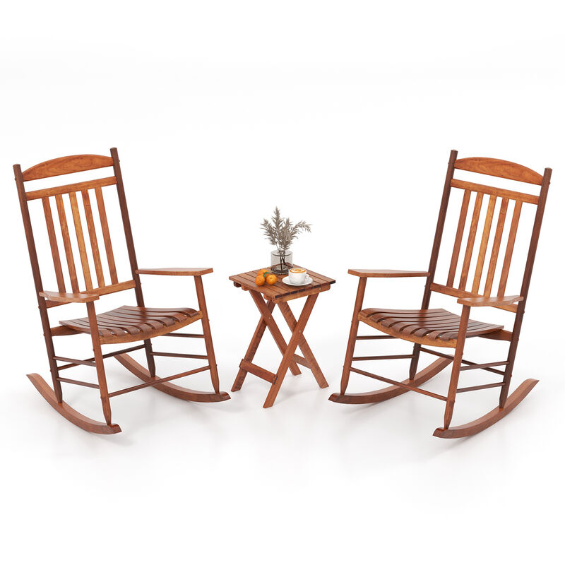 3-Piece Outdoor Poplar Wood Rocking Bistro Set &ndash; Patio Chairs and Table Combo