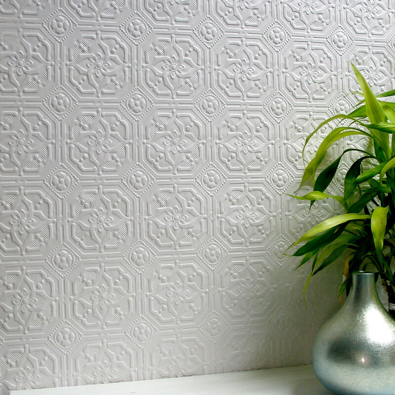 Derby White Paintable Anaglypta Original Wallpaper image number 0