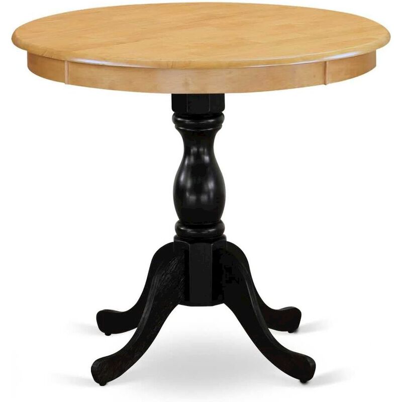 Round Dining Room Table for Small Space - Oak Top & Black Pedestal