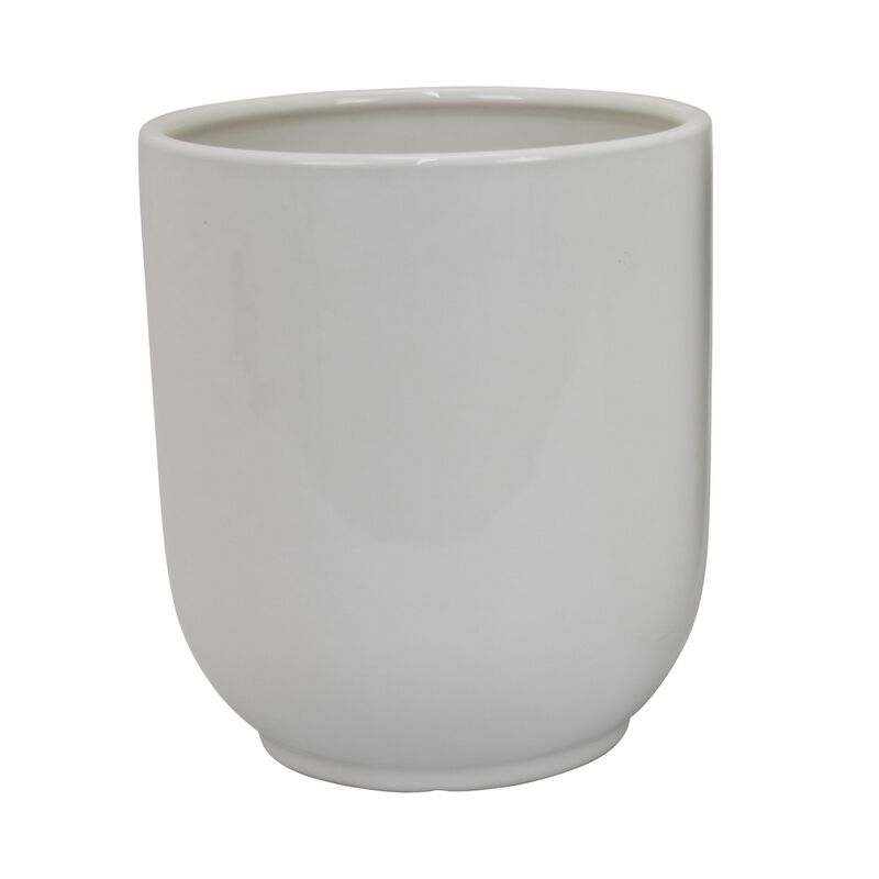 Lyna Accent Planter Set of 2, White Ceramic, Smooth Glossy Texture - Benzara