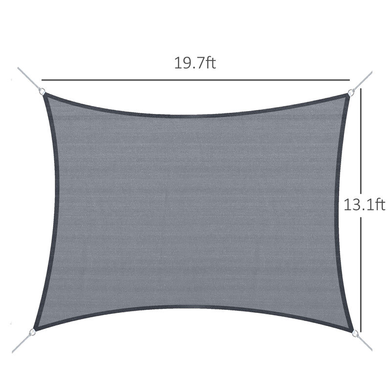 Outsunny 13' x 20' Rectangle Sun Shade Sail Canopy Outdoor Shade Sail Cloth for Patio Deck Yard with D-Rings and Rope Included - Gray