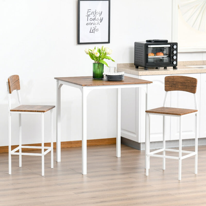 Brown/White Compact Dining: 3-Piece Set for Small Spaces