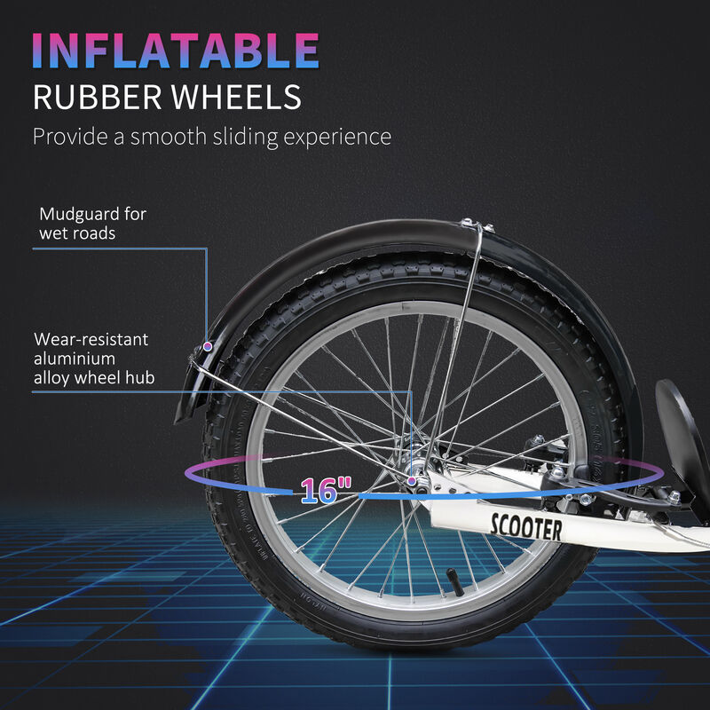 BreeBe Youth Scooter, Kick Scooter with Adjustable Handlebars, Double Brakes, 16" Inflatable Rubber Tires, Basket, Cupholder image number 6