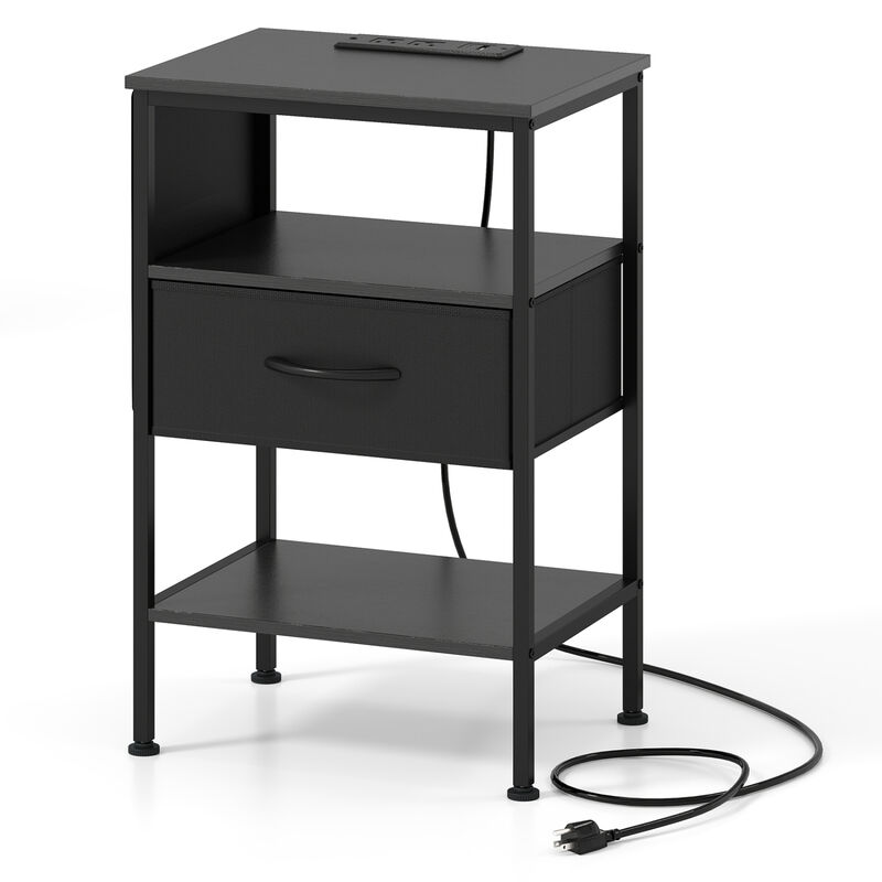 Modern Nightstand with Charging Station, Fabric Drawer Bedside Table image number 0