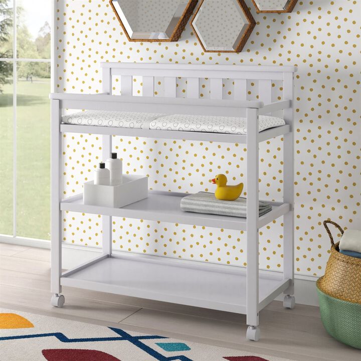 QuikFurn Modern White Baby's First 2 Shelf Changing Table with Wheels