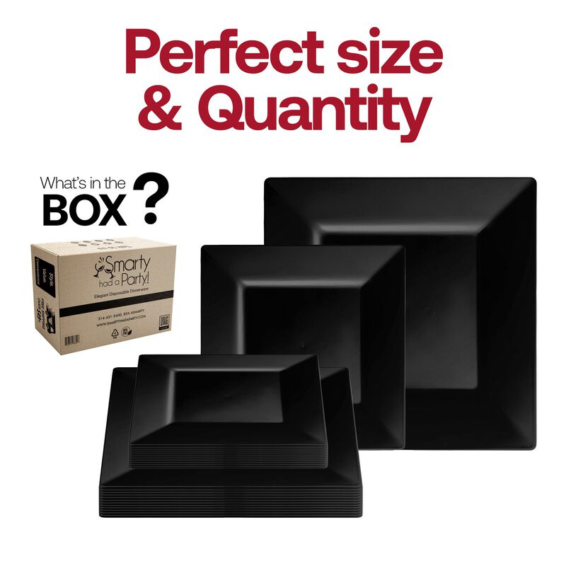 Black Square Plastic Plates Dinnerware Value Set (40 Sets) image number 4