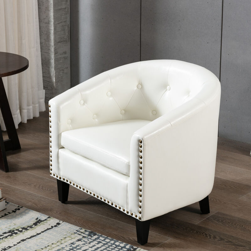 PU Leather Tufted Barrel Chair Tub Chair for Living Room Bedroom Club Chairs