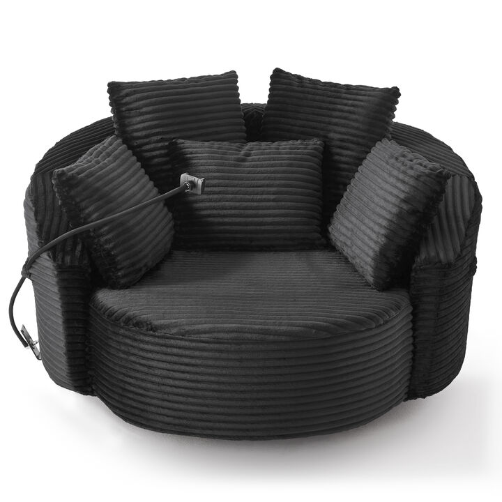 Merax 360&deg; Swivel Corduroy Accent Sofa - Semi-Wraparound Design with Phone Holder & 5 Pillows