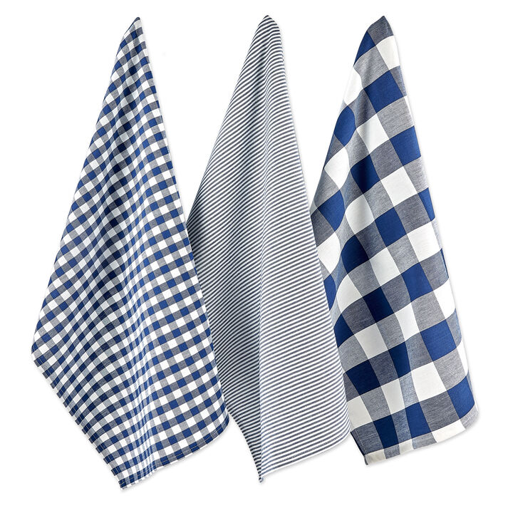 Set of 3 Assorted Blue and White Dish Towel  30"