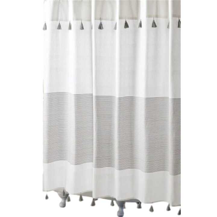 Hivvago 72-inch Grey and White Stripes Cotton Shower Curtain with Tassels