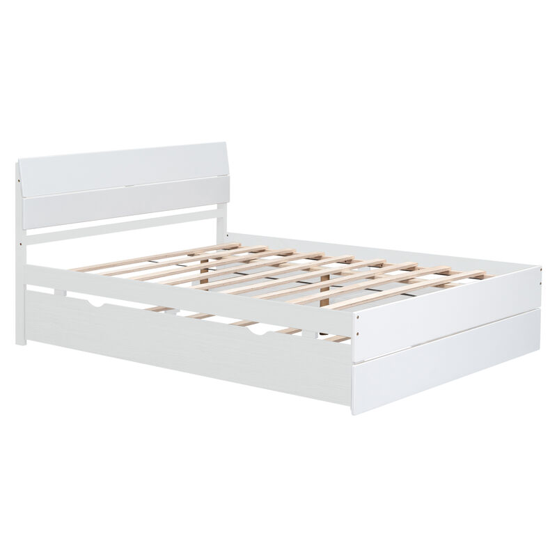Whisen Modern Full Bed Frame With Twin Size Trundle And 2 Drawers