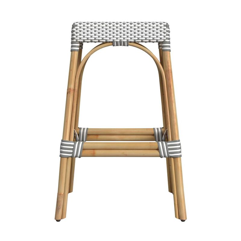 Butler Specialty Robias Rectangular Rattan 30 Bar Stool, Gray and White Dot