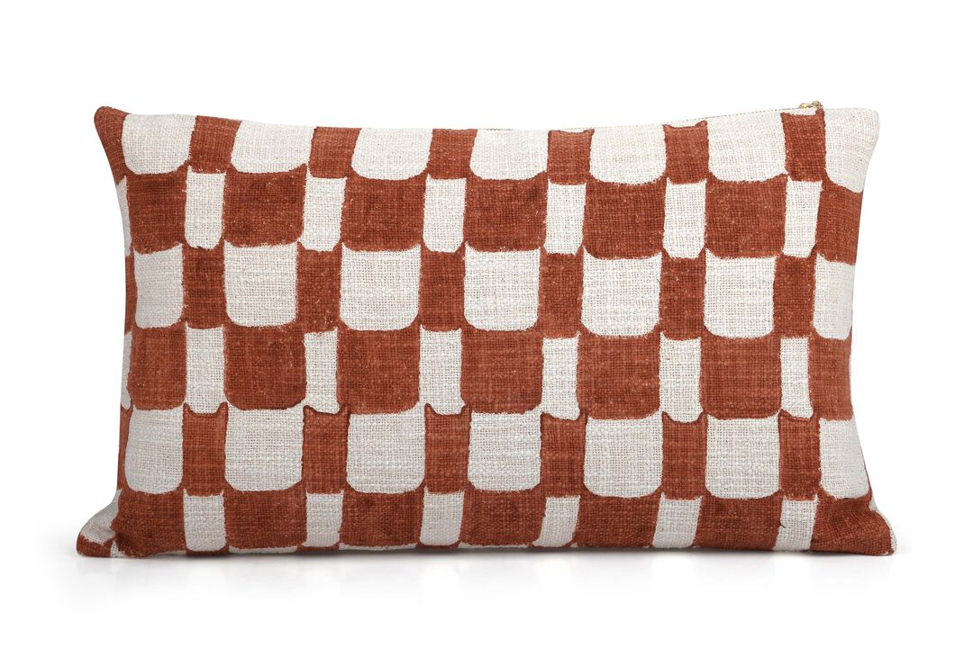 Checkered Block Printed Lumbar Pillow - Cover Only
