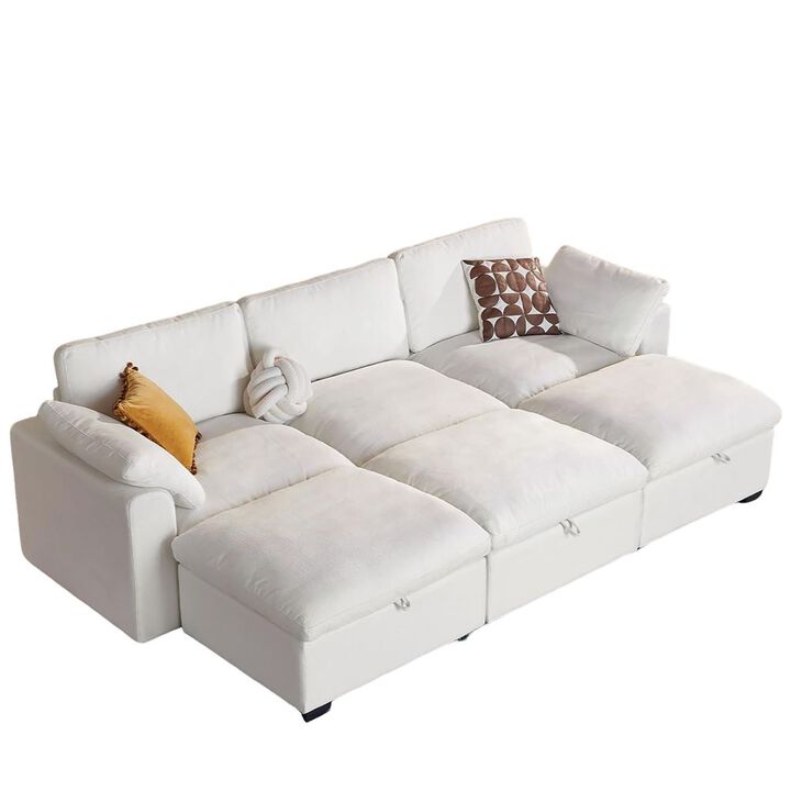 120" Modular Sectional Sleeper Sofa, 6-Seat Couch Bed with Storage Ottoman Deep Seat for Living Room