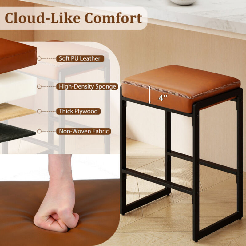 Counter Height Bar Stools Set of 2 with Faux Leather Upholstery Seat image number 6