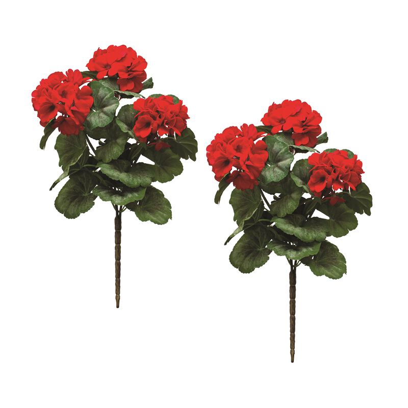 Geranium Floral Bush Vibrant Artificial Plant for Home and Garden Décor (Set of 2)