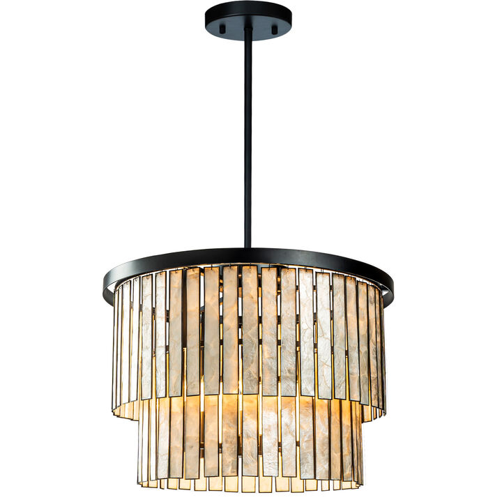 Matte Black Coastal Natural Capiz Round 5-Light Chandelier
