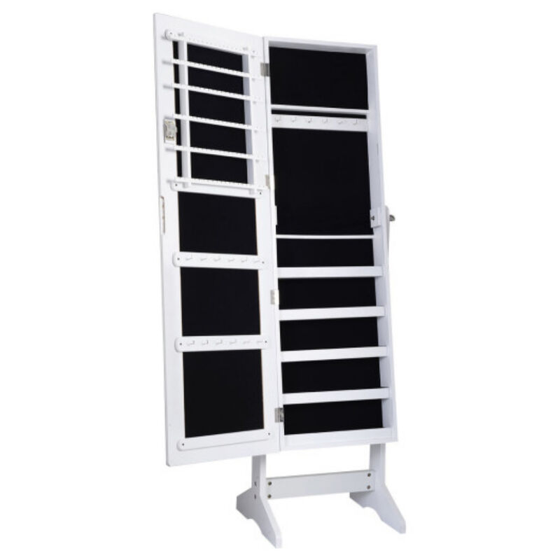 New Jewelry Cabinet Mirrored Armoire Mirror Organizer Storage Box Ring with Stand-black