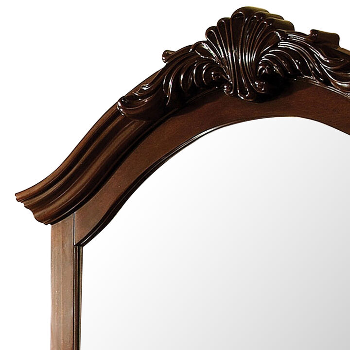 Velda II Baroque Style Mirror In Brown Cherry Finish-Benzara
