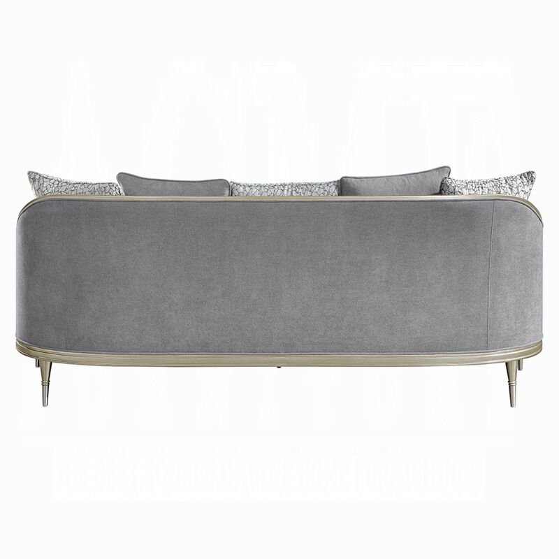 Fero Sofa with 5 Pillows, Gray Chenille, Champagne Wood Trim, 87 Inch image number 3