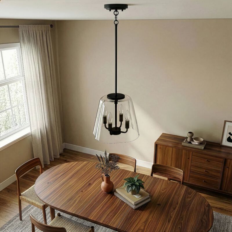 ELEMENT ACE Modern Elegant Four Candle Light Pendant Fixture with Clear Glass Shades Ideal for Dining Room, Kitchen Island, Living Room and Entryway Decor image number 3