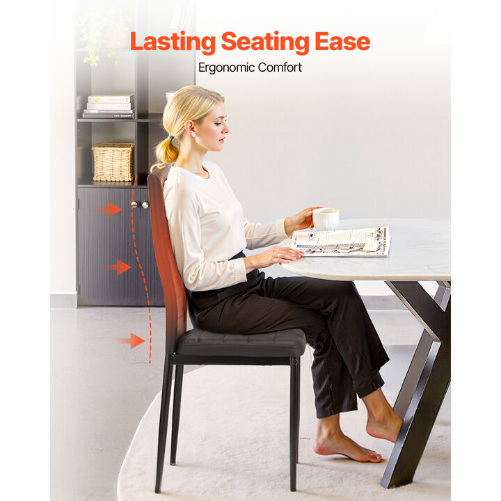 Set of 4 Dining Chairs Modern Leather Kitchen Side Chair Back Metal Legs Black