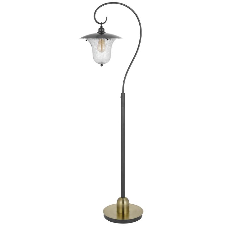 Lem 65 Inch Floor Lamp, Classic Lantern, Glass Shade, Bronze Metal Finish - Benzara