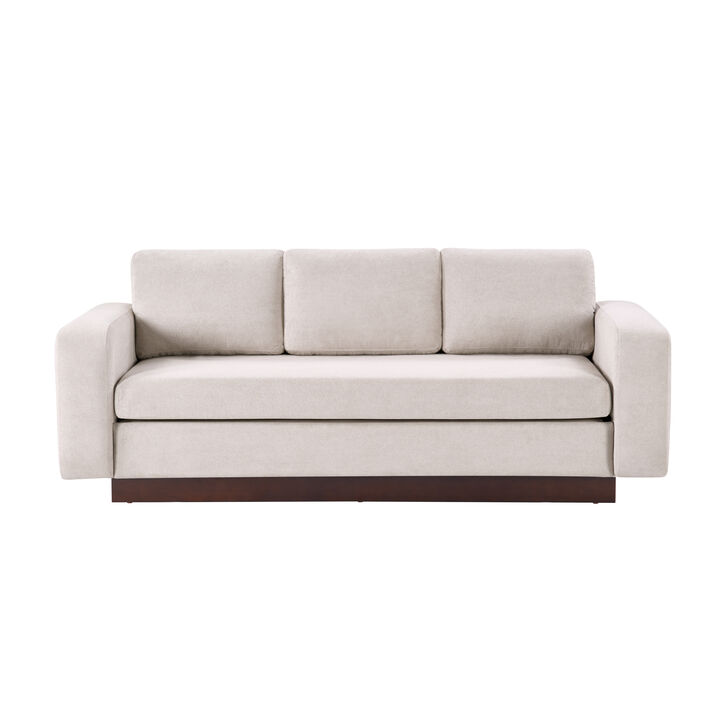 Merax Modern 3-Seater Chenille Sofa with Wide Functional Armrests & Solid Rubber Wood Base