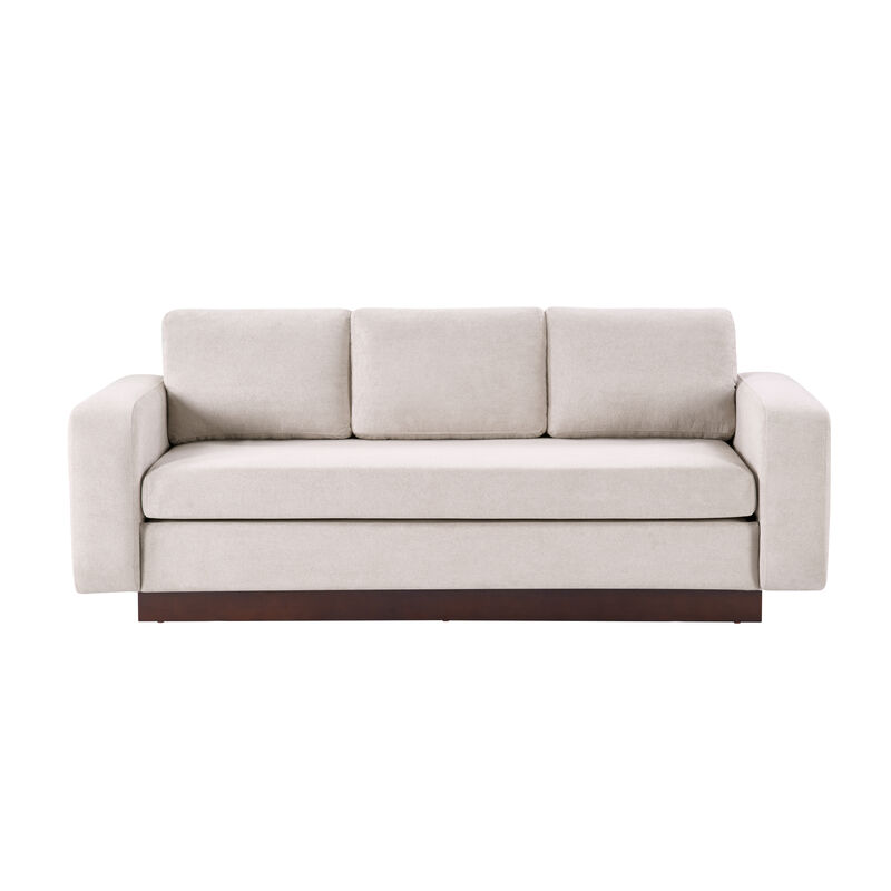 Merax Modern 3-Seater Chenille Sofa with Wide Functional Armrests & Solid Rubber Wood Base image number 0